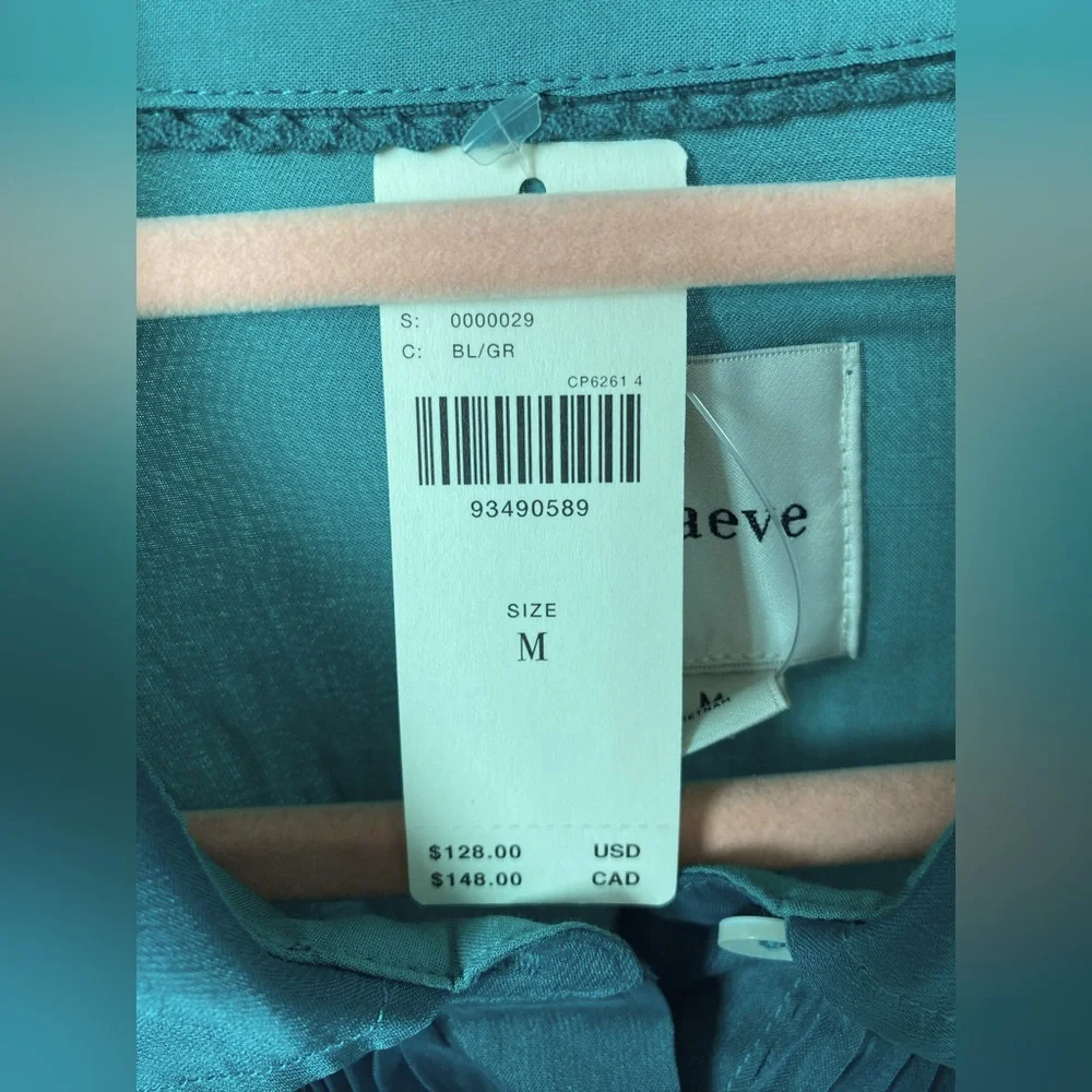 Maeve by Anthropologie l Sheer Pleated Cape Sleeve Blouse in Blue Green - Picture 11 of 12
